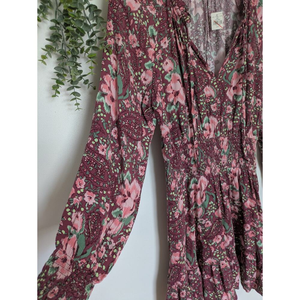 Aerie Long Sleeve Ruffle Floral Mini Boho Dress - Picture 4 of 5
